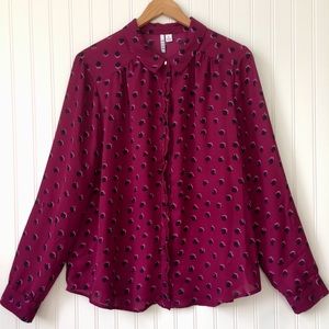 Elle Woven Scalloped Button Down Blouse Size XL